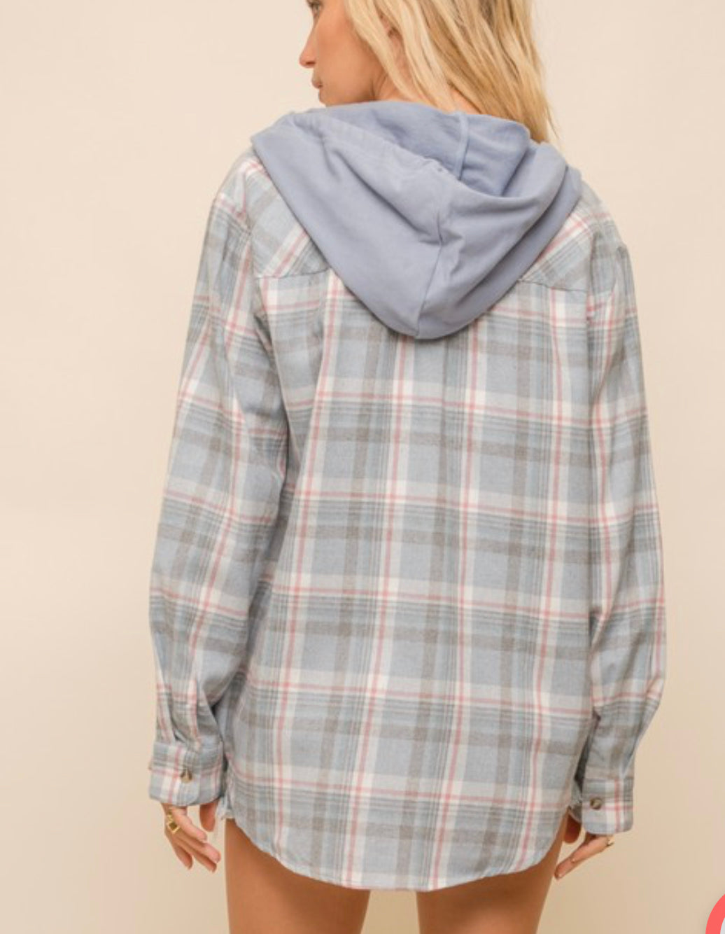 Terry Hoodie Plaid Button Down Dusty Blue