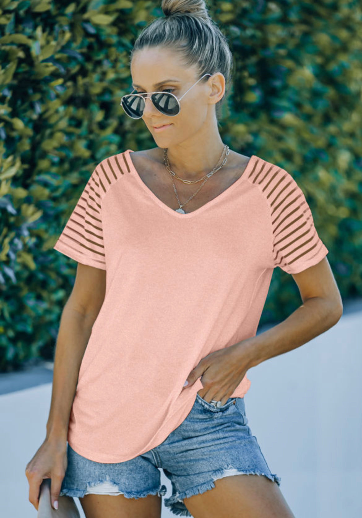 Pink Striped Sleeved Tee