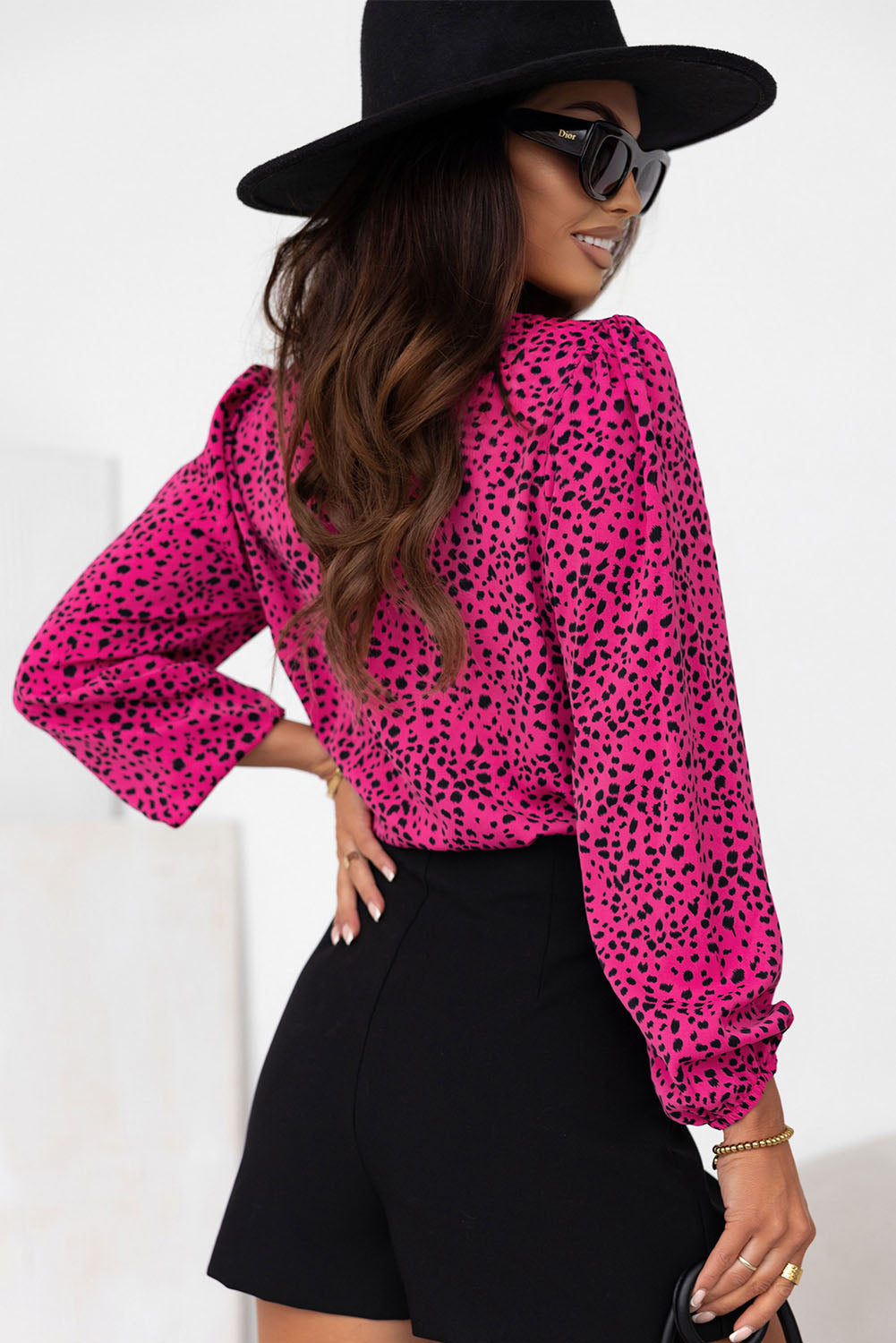 Leopard Print Blouse with Keyhole