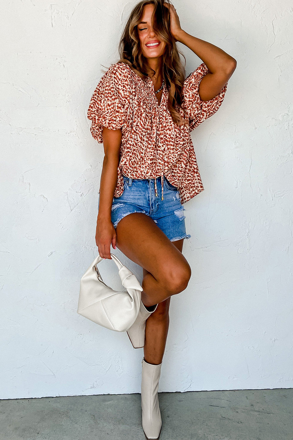 Brown Puff Sleeve Blouse