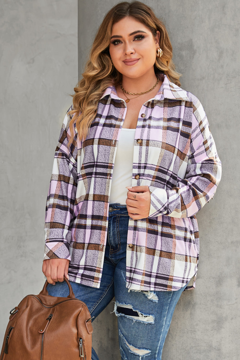 Plus Pink Plaid Fringe Back Flannel