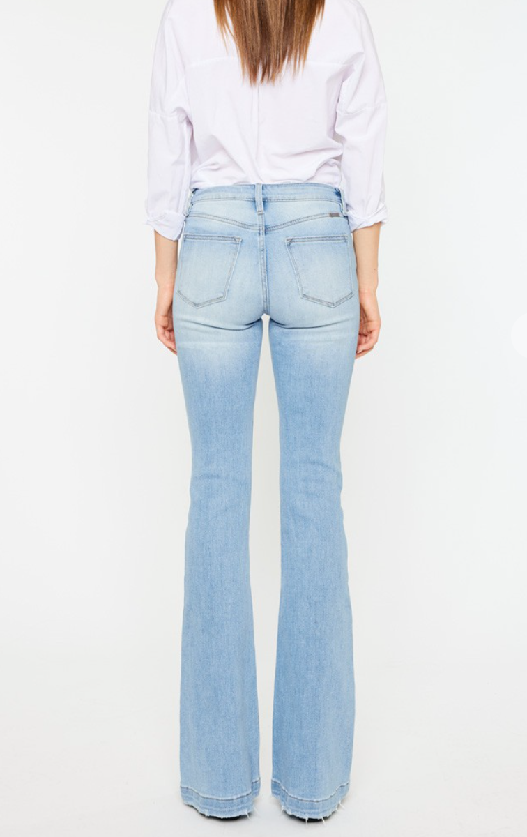 Kan Can MID RISE BUTTON UP DISTRESS FLARE JEANS LONG