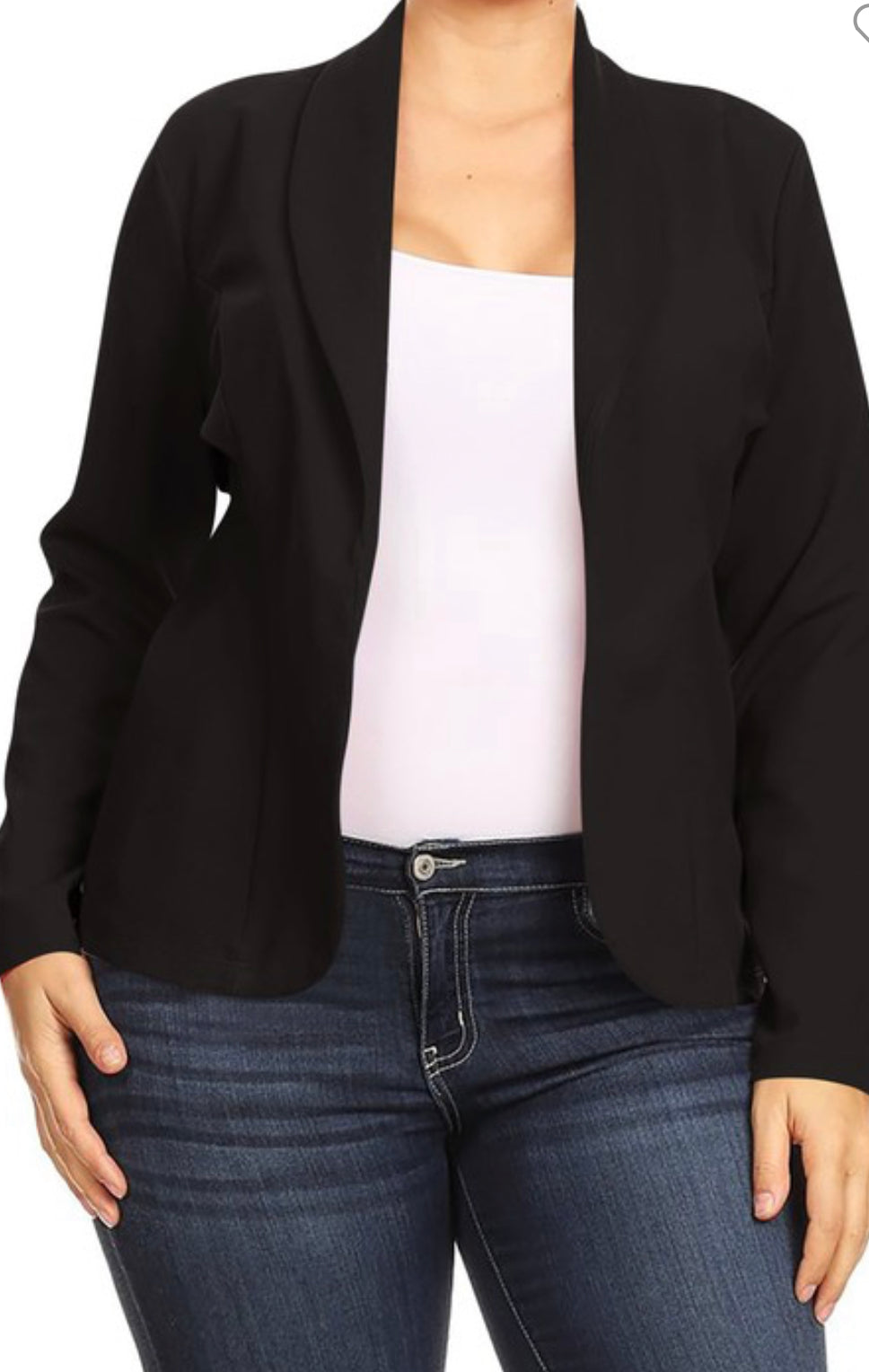 PLUS Black Tailored Open Front Blazer